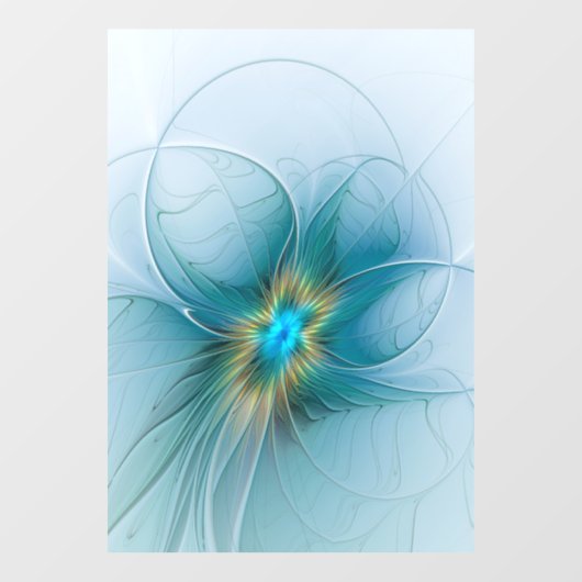 Little Beauty Modern Blue Gold Fractal Art Flower Raamsticker (Vel)