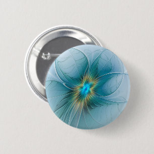 Little Beauty Modern Blue Gold Fractal Art Flower Ronde Button 5,7 Cm