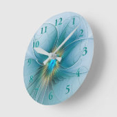 Little Beauty Modern Blue Gold Fractal Art Flower Ronde Klok (Hoek)