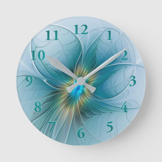 Little Beauty Modern Blue Gold Fractal Art Flower Ronde Klok (Voorkant)