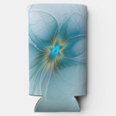 Little Beauty Modern Blue Gold Fractal Art Flower Seltzer Blikjeskoeler (Achterkant)