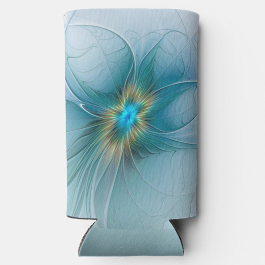 Little Beauty Modern Blue Gold Fractal Art Flower Seltzer Blikjeskoeler (Achterkant)