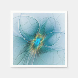 Little Beauty Modern Blue Gold Fractal Art Flower Servet
