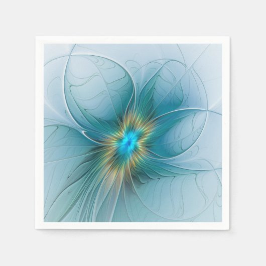 Little Beauty Modern Blue Gold Fractal Art Flower Servet (Voorkant)