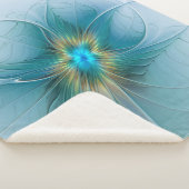 Little Beauty Modern Blue Gold Fractal Art Flower Sherpa Deken (3/4)