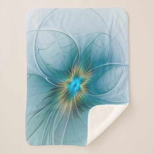 Little Beauty Modern Blue Gold Fractal Art Flower Sherpa Deken (Voorkant)