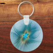 Little Beauty Modern Blue Gold Fractal Art Flower Sleutelhanger (Voorkant)