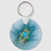 Little Beauty Modern Blue Gold Fractal Art Flower Sleutelhanger (Achterkant)