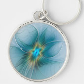 Little Beauty Modern Blue Gold Fractal Art Flower Sleutelhanger (Voorkant)