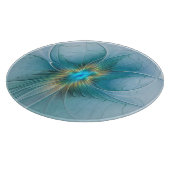 Little Beauty Modern Blue Gold Fractal Art Flower Snijplank (Hoek)