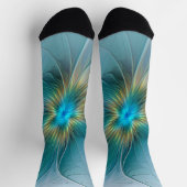 Little Beauty Modern Blue Gold Fractal Art Flower Sokken (Top)