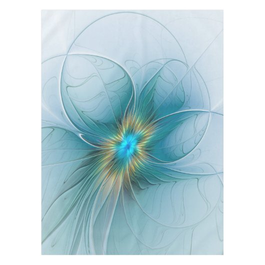 Little Beauty Modern Blue Gold Fractal Art Flower Tafelkleed (Voorkant)