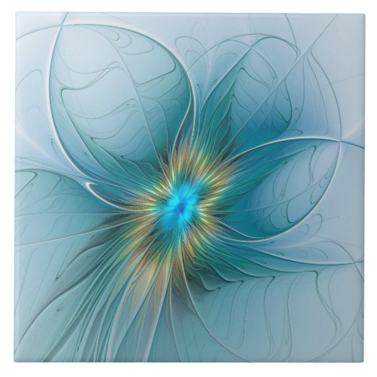Little Beauty Modern Blue Gold Fractal Art Flower Tegeltje (Voorkant)