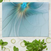 Little Beauty Modern Blue Gold Fractal Art Flower Theedoek (Gevouwen)