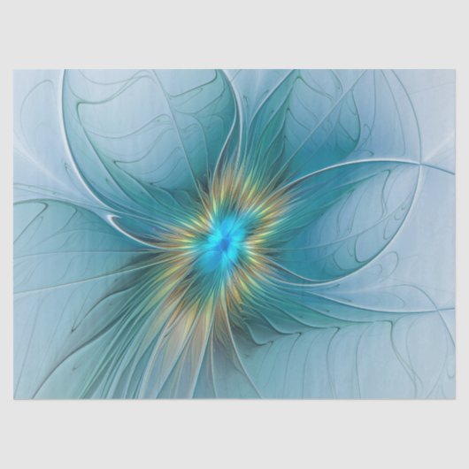 Little Beauty Modern Blue Gold Fractal Art Flower Tissuepapier (Voorkant)
