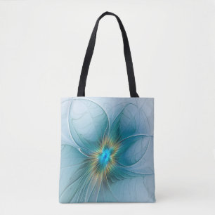 Little Beauty Modern Blue Gold Fractal Art Flower Tote Bag