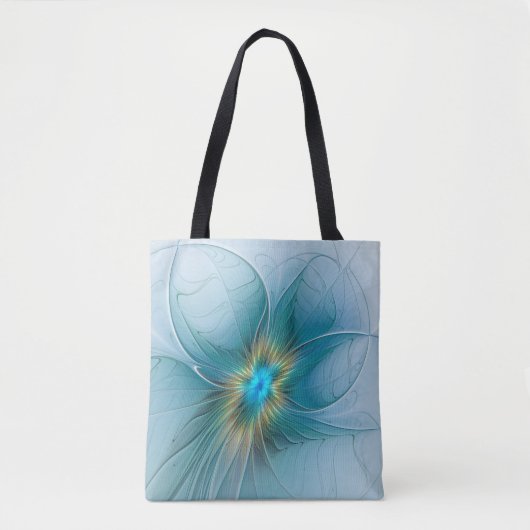 Little Beauty Modern Blue Gold Fractal Art Flower Tote Bag (Voorkant)