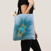 Little Beauty Modern Blue Gold Fractal Art Flower Tote Bag (Dichtbij)