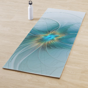 Little Beauty Modern Blue Gold Fractal Art Flower Yogamat