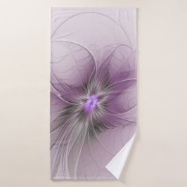 Little Beauty Modern Mauve Gray Fractal Art Flower Badhanddoek