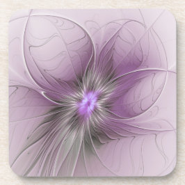 Little Beauty Modern Mauve Gray Fractal Art Flower Bier Onderzetter