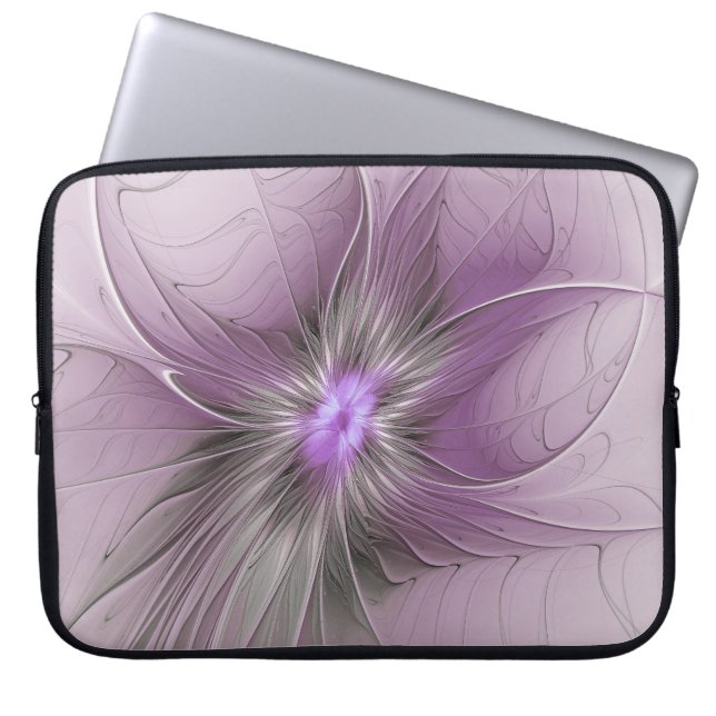 Little Beauty Modern Mauve Gray Fractal Art Flower Laptop Sleeve (Voorkant)