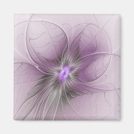 Little Beauty Modern Mauve Gray Fractal Art Flower Magneet