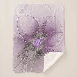 Little Beauty Modern Mauve Gray Fractal Art Flower Sherpa Deken