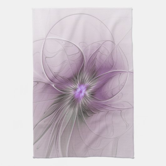 Little Beauty Modern Mauve Gray Fractal Art Flower Theedoek (Verticaal)