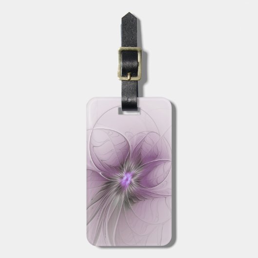 Little Beauty Modern Mauve Grijs Fractal Art Flowe Bagagelabel (Voorkant verticaal)