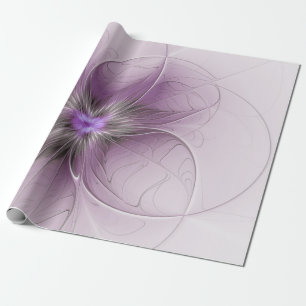 Little Beauty Modern Mauve Grijs Fractal Art Flowe Cadeaupapier