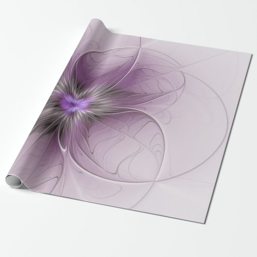 Little Beauty Modern Mauve Grijs Fractal Art Flowe Cadeaupapier (Uitgerold)