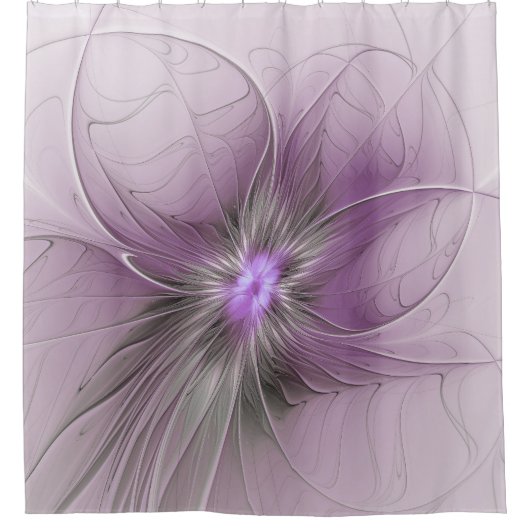 Little Beauty Modern Mauve Grijs Fractal Art Flowe Douchegordijn (Voorkant)