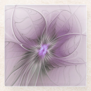 Little Beauty Modern Mauve Grijs Fractal Art Flowe Glazen Onderzetter
