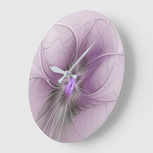 Little Beauty Modern Mauve Grijs Fractal Art Flowe Grote Klok (Hoek)