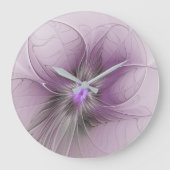 Little Beauty Modern Mauve Grijs Fractal Art Flowe Grote Klok (Voorkant)