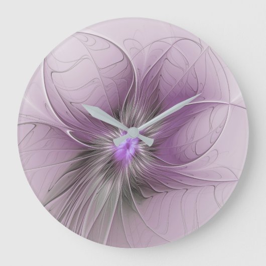 Little Beauty Modern Mauve Grijs Fractal Art Flowe Grote Klok (Voorkant)