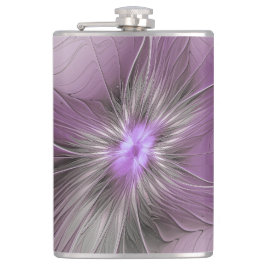 Little Beauty Modern Mauve Grijs Fractal Art Flowe Heupfles