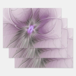 Little Beauty Modern Mauve Grijs Fractal Art Flowe Inpakpapier Vel