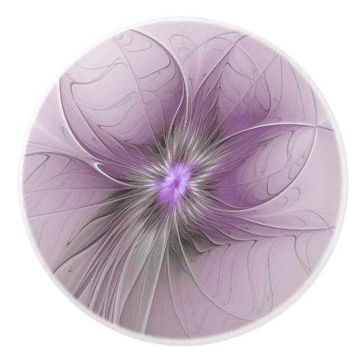 Little Beauty Modern Mauve Grijs Fractal Art Flowe Keramische Knop (Voorkant)