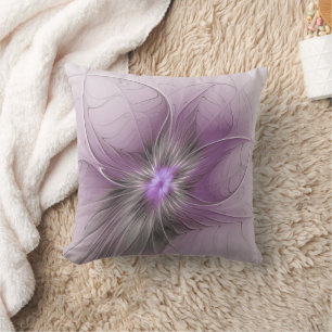 Little Beauty Modern Mauve Grijs Fractal Art Flowe Kussen