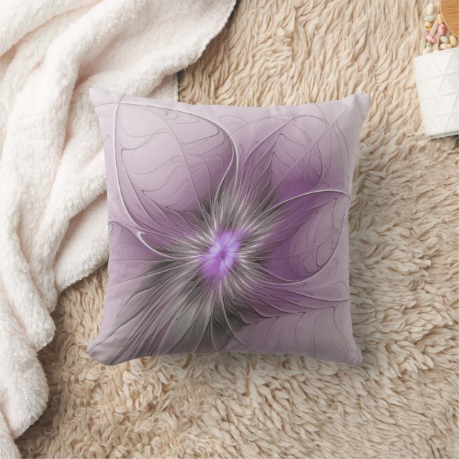 Little Beauty Modern Mauve Grijs Fractal Art Flowe Kussen (Deken)