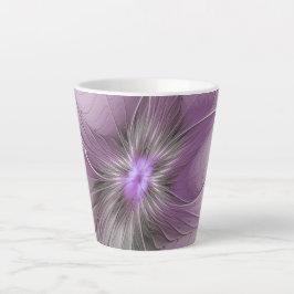 Little Beauty Modern Mauve Grijs Fractal Art Flowe Latte Mok