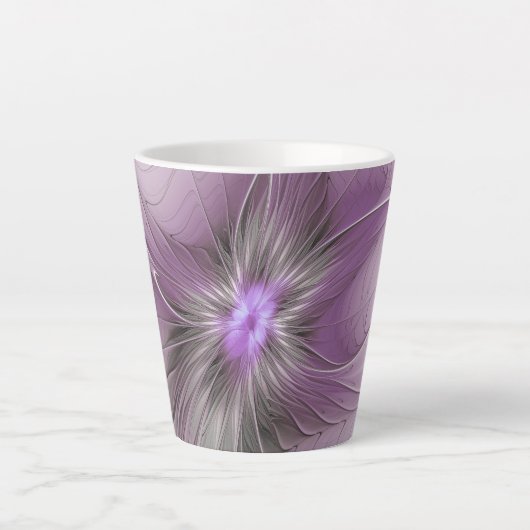 Little Beauty Modern Mauve Grijs Fractal Art Flowe Latte Mok (Voorkant)