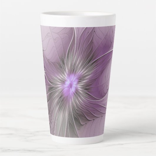 Little Beauty Modern Mauve Grijs Fractal Art Flowe Latte Mok (Voorkant)