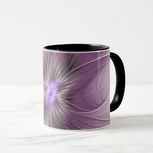 Little Beauty Modern Mauve Grijs Fractal Art Flowe Mok (Voorkant rechts)