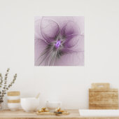 Little Beauty Modern Mauve Grijs Fractal Art Flowe Poster (Keuken)