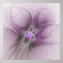 Little Beauty Modern Mauve Grijs Fractal Art Flowe Poster