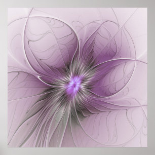 Little Beauty Modern Mauve Grijs Fractal Art Flowe Poster