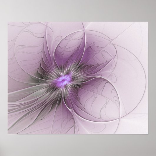 Little Beauty Modern Mauve Grijs Fractal Art Flowe Poster (Voorkant)